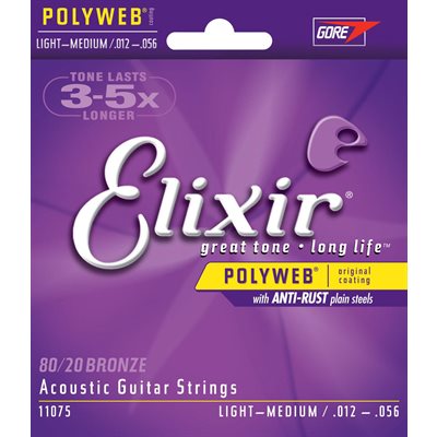 ELIXIR POLYWEB 11075 LIGHT-MEDIUM ACOUSTIC 80-20 BRONZE - 12-56