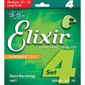 ELIXIR NANOWEB 14077 4-STRING LIGHT-MEDIUM, LONG SCALE ELECTRIC BASS NICKEL PLATED STEEL - 45-105