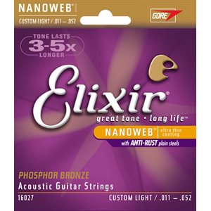 ELIXIR NANOWEB 16027 CUSTOM LIGHT ACOUSTIC PHOSPHOR BRONZE - 11-52