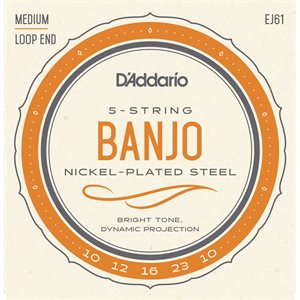 D'ADDARIO EJ61 5-STRING BANJO, NICKEL, MEDIUM, 10-23