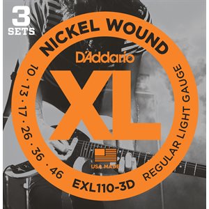 D'ADDARIO EXL110-3D NICKEL WOUND, REGULAR LIGHT, 10-46 - 3 PACKS