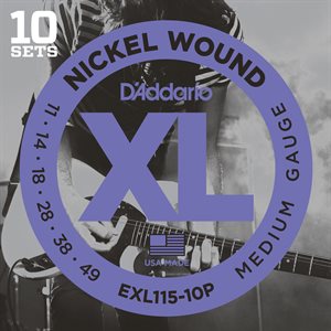 D'ADDARIO EXL115-10P NICKEL WOUND, MEDIUM/BLUES-JAZZ ROCK, 11-49 – 10 PACKS