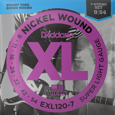 D'ADDARIO EXL120-7 NICKEL WOUND, 7 STRING, SUPER LIGHT, 09-54