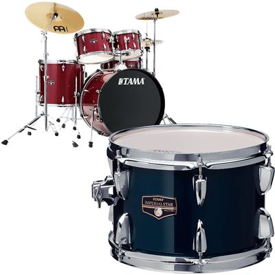 TAMA IMPERIALSTAR WRAP 5PCS SHELL PACK COLOR DB IE52C-DB 22-10-12-16-14 W/HARDWARE PACK, MEINL HCS CYMBALS PACK AND THRONE